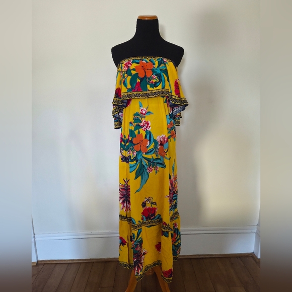 Flying Tomato Floral Print Yellow Off Shoulder Maxi Dress Size S - Picture 4 of 10
